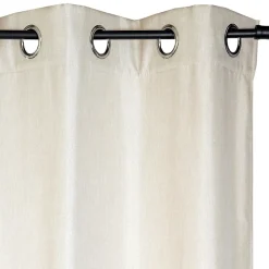 Rideau thermique satiné beige 140x240 cm, polyester doublé, opaque, œillets prêt-à-poser.