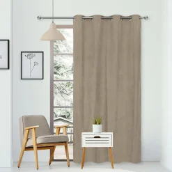 Rideau Thermique suédine doublé Polaire 140x180cm, Prêt à Poser Spécial petite hauteur, Taupe