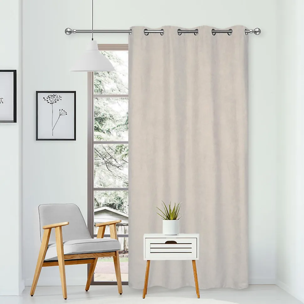 Rideau Thermique suédine doublé Polaire 140x180cm, Prêt à Poser Spécial petite hauteur, Beige