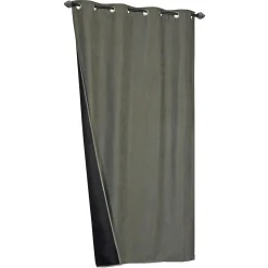 Rideau Thermique suédine doublé Polaire 140x240cm, Prêt a Poser, Kaki