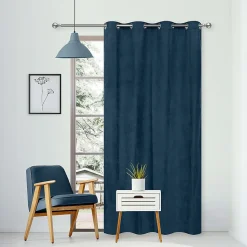 Rideau Thermique suédine doublé Polaire 140x180cm, Prêt à Poser Spécial petite hauteur, Bleu pétrole