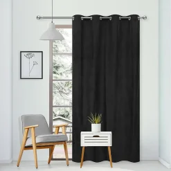 Rideau Thermique suédine doublé polaire 140x240cm, Prêt a Poser, Noir