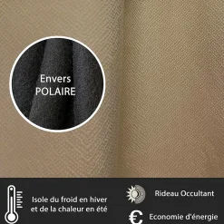 Rideau Thermique Velours frappé doublé polaire à œillets 140x240cm prêt a poser, Taupe