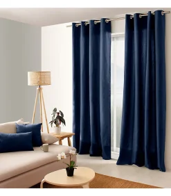 Rideau uni 100% coton - 135x240cm - Bleu marine