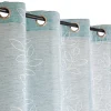 Rideau Voilage Effet Lin Imprimé Feuille Gomme, à œillets 140x240cm, bleu.