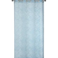 Rideau Voilage Effet Lin Imprimé Feuille Gomme, à œillets 140x240cm, bleu.