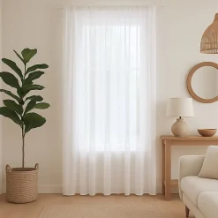 Rideau voilage poly-lin bas plombé (240x240 cm - Blanc)