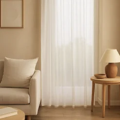 Rideau voilage poly-lin bas plombé (240x240 cm - Blanc)