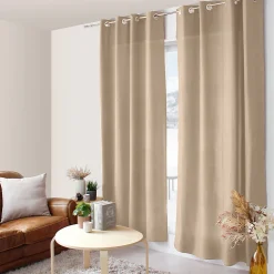Rideaux avec Œillets, Beige naturel, 140x240cm, 100% polyester, Collection ZOE, CMADECO