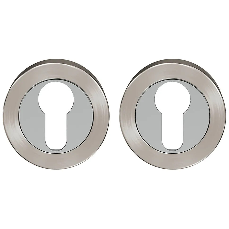 Rosace de fonction rond à visser GoodHome Duod Zamac effet chrome et nickel satin gris Ø52mm