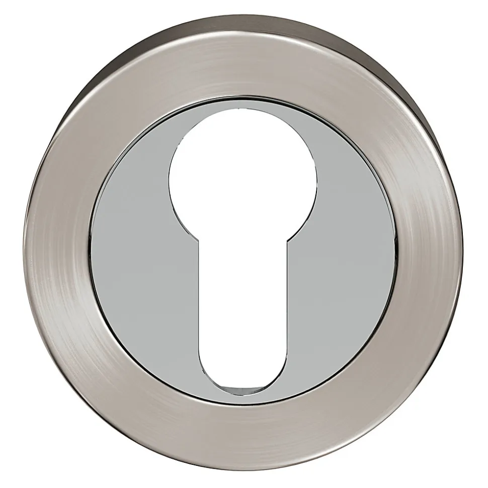 Rosace de fonction rond à visser GoodHome Duod Zamac effet chrome et nickel satin gris Ø52mm