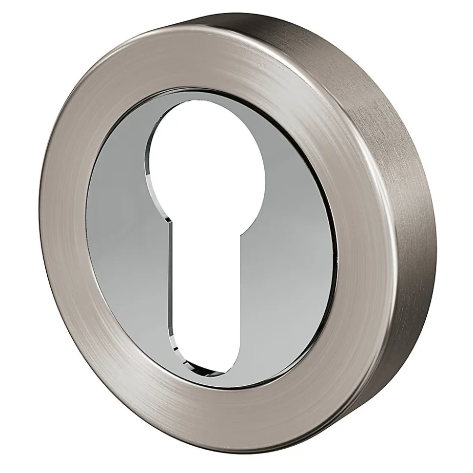 Rosace de fonction rond à visser GoodHome Duod Zamac effet chrome et nickel satin gris Ø52mm