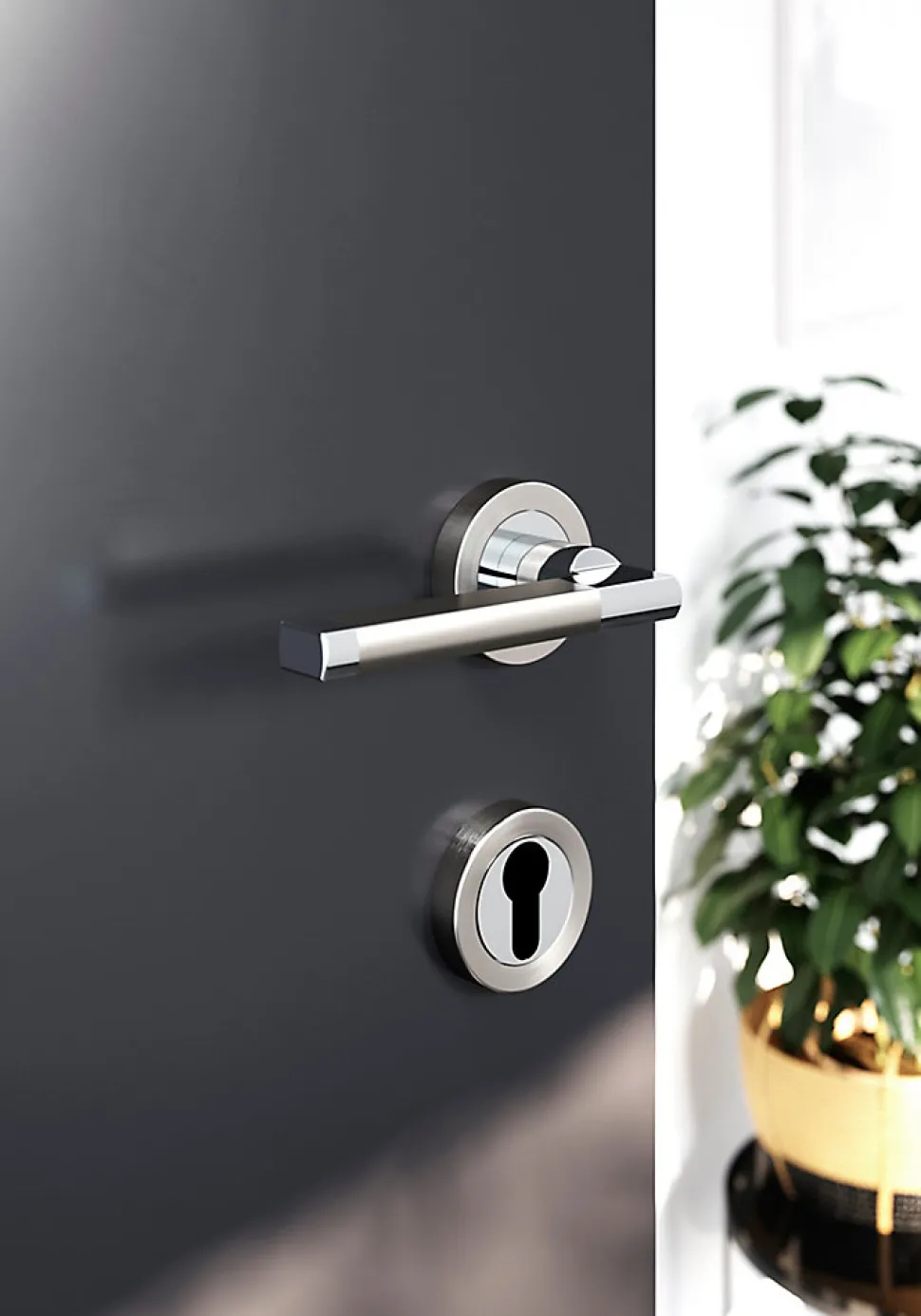 Rosace de fonction rond à visser GoodHome Duod Zamac effet chrome et nickel satin gris Ø52mm