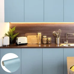 Rouleau adhésif Imperméable Vinyle au Mètre - Sticker Lavable Cuisine Meuble Armoire Porte - 60cmx2m - Bleu poudre