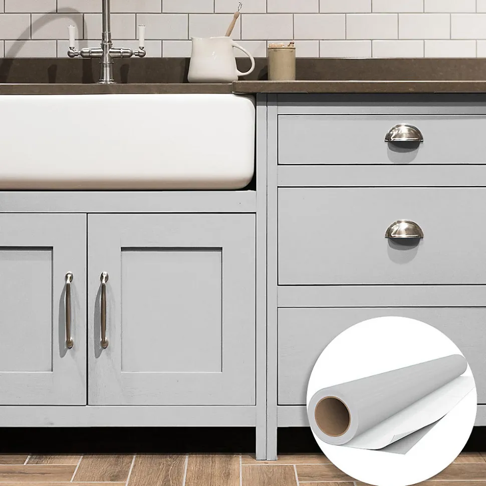 Rouleau adhésif Imperméable Vinyle au Mètre - Sticker Lavable Cuisine Meuble Armoire Porte - 60cmx3m - Gris clair