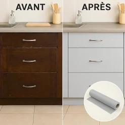 Rouleau adhésif Imperméable Vinyle au Mètre - Sticker Lavable Cuisine Meuble Armoire Porte - 60cmx3m - Gris clair