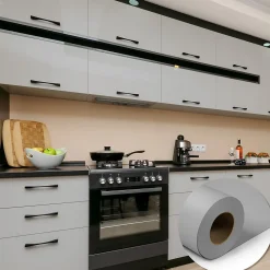 Rouleau adhésif Imperméable Vinyle au Mètre - Sticker Lavable Cuisine Meuble Armoire Porte - 60cmx3m - Gris clair
