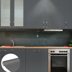 Rouleau adhésif Imperméable Vinyle au Mètre - Sticker Lavable Cuisine Meuble Armoire Porte - 60cmx3m - Gris foncé