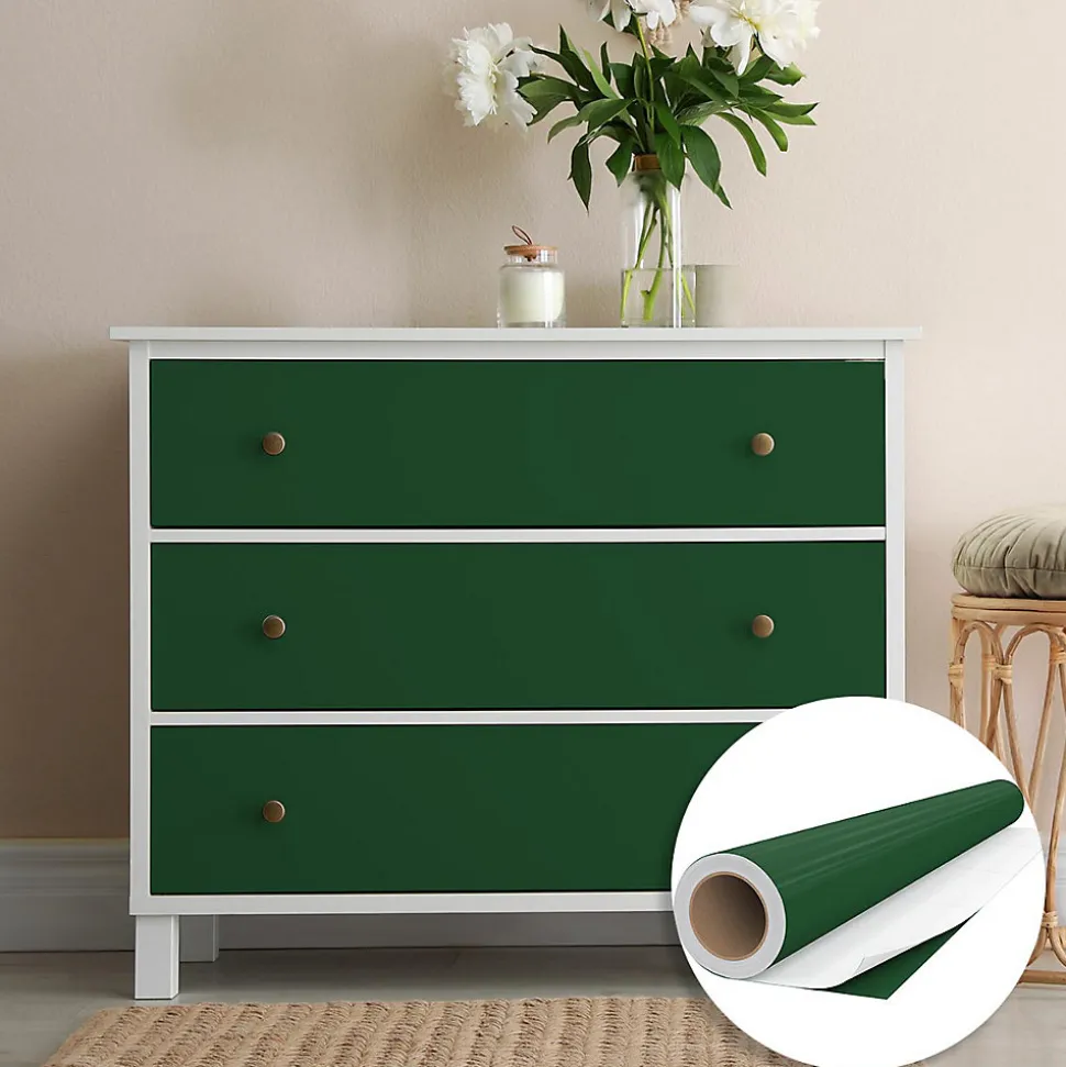 Rouleau adhésif Imperméable Vinyle au Mètre - Sticker Lavable Cuisine Meuble Armoire Porte - 60cmx2m - Vert foncé