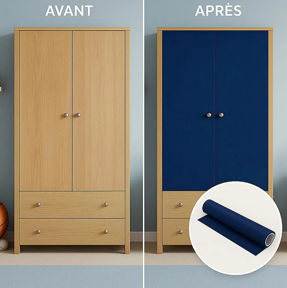 Rouleau adhésif Imperméable Vinyle au Mètre - Sticker Lavable Cuisine Meuble Armoire Porte - 60cmx1m - Bleu foncé