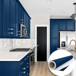 Rouleau adhésif Imperméable Vinyle au Mètre - Sticker Lavable Cuisine Meuble Armoire Porte - 60cmx1m - Bleu foncé