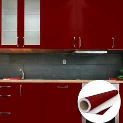 Rouleau adhésif Imperméable Vinyle au Mètre - Sticker Lavable Cuisine Meuble Armoire Porte - 60cmx2m - Bordeaux