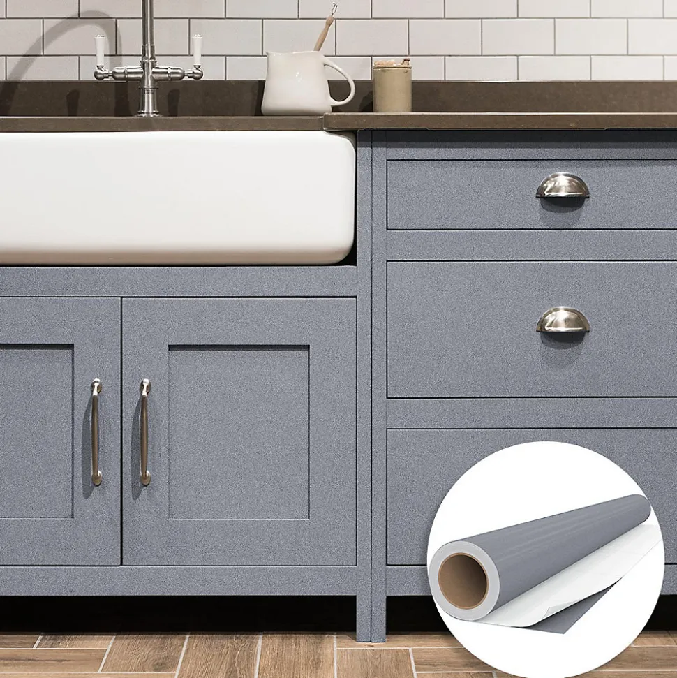 Rouleau adhésif Imperméable Vinyle au Mètre - Sticker Lavable Cuisine Meuble Armoire Porte - 60cmx1m - Argent