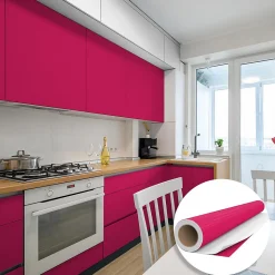 Rouleau adhésif Imperméable Vinyle au Mètre - Sticker Lavable Cuisine Meuble Armoire Porte - 60cmx1m - Fushia