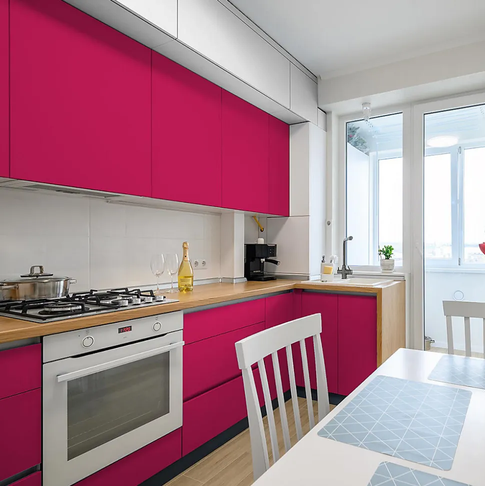 Rouleau adhésif Imperméable Vinyle au Mètre - Sticker Lavable Cuisine Meuble Armoire Porte - 60cmx1m - Fushia