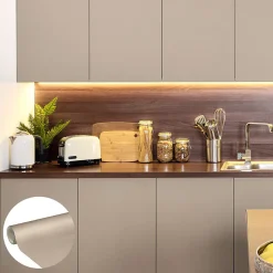 Rouleau adhésif Imperméable Vinyle au Mètre - Sticker Lavable Cuisine Meuble Armoire Porte - 60cmx5m - Taupe