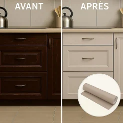 Rouleau adhésif Imperméable Vinyle au Mètre - Sticker Lavable Cuisine Meuble Armoire Porte - 60cmx5m - Taupe