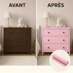 Rouleau adhésif Imperméable Vinyle au Mètre - Sticker Lavable Cuisine Meuble Armoire Porte - 60cmx1m - Rose poudre