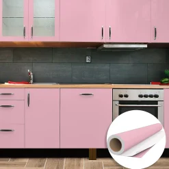 Rouleau adhésif Imperméable Vinyle au Mètre - Sticker Lavable Cuisine Meuble Armoire Porte - 60cmx1m - Rose poudre