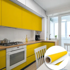 Rouleau adhésif Imperméable Vinyle au Mètre - Sticker Lavable Cuisine Meuble Armoire Porte - 60cmx1m - Jaune moutarde