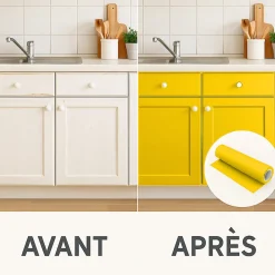 Rouleau adhésif Imperméable Vinyle au Mètre - Sticker Lavable Cuisine Meuble Armoire Porte - 60cmx1m - Jaune moutarde