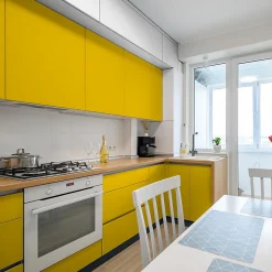 Rouleau adhésif Imperméable Vinyle au Mètre - Sticker Lavable Cuisine Meuble Armoire Porte - 60cmx1m - Jaune moutarde