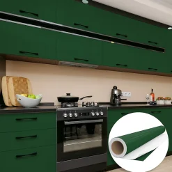 Rouleau adhésif Imperméable Vinyle au Mètre - Sticker Lavable Cuisine Meuble Armoire Porte - 60cmx1m - Vert foncé
