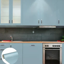 Rouleau adhésif Imperméable Vinyle au Mètre - Sticker Lavable Cuisine Meuble Armoire Porte - 60cmx1m - Bleu poudre