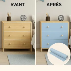 Rouleau adhésif Imperméable Vinyle au Mètre - Sticker Lavable Cuisine Meuble Armoire Porte - 60cmx5m - Bleu poudre