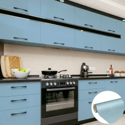 Rouleau adhésif Imperméable Vinyle au Mètre - Sticker Lavable Cuisine Meuble Armoire Porte - 60cmx5m - Bleu poudre