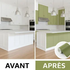 Rouleau adhésif Imperméable Vinyle au Mètre - Sticker Lavable Cuisine Meuble Armoire Porte - 60cmx3m - Vert olive