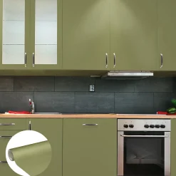 Rouleau adhésif Imperméable Vinyle au Mètre - Sticker Lavable Cuisine Meuble Armoire Porte - 60cmx3m - Vert olive