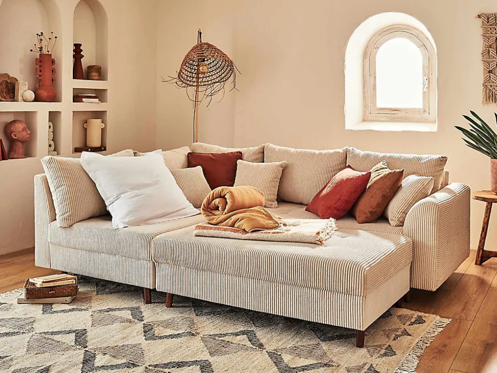 Rune - pouf modulable - en velours côtelé - Lisa Design
