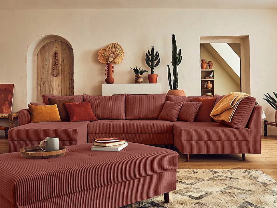 Rune - pouf modulable - en velours côtelé - Lisa Design