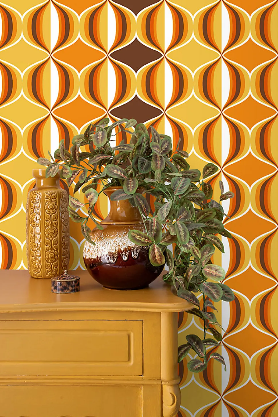Sanders & Sanders papier peint ornements au style rétro jaune, marron et orange - 53 cm x 10.05 m - 935269