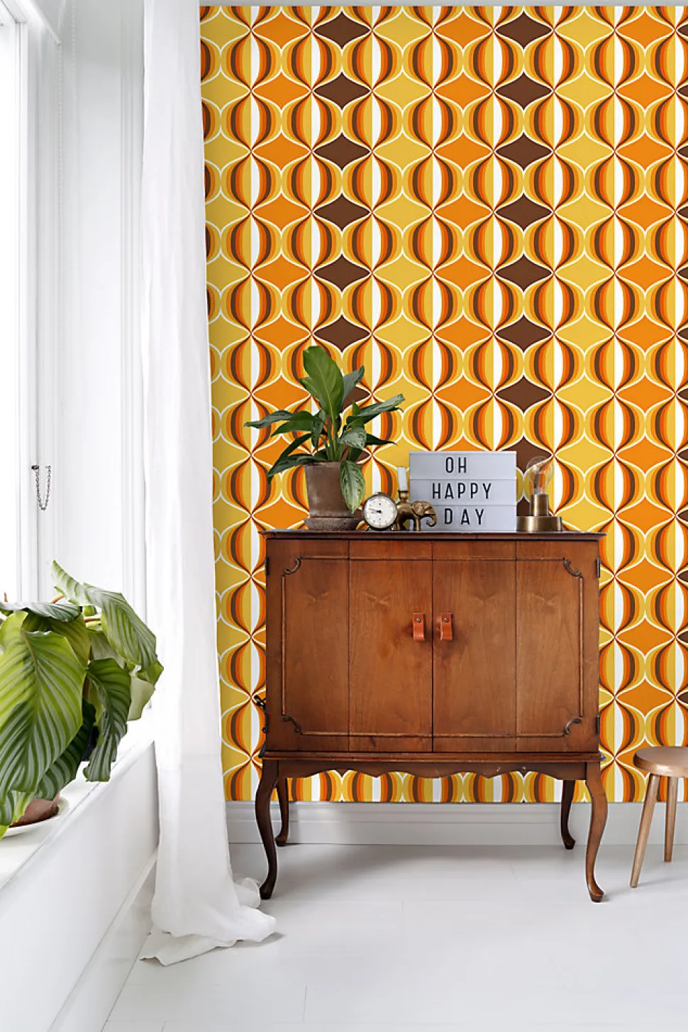 Sanders & Sanders papier peint ornements au style rétro jaune, marron et orange - 53 cm x 10.05 m - 935269