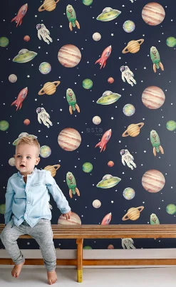 Sanders & Sanders papier peint Univers bleu foncé, vert et rouge - 53 cm x 10.05 m - 935347