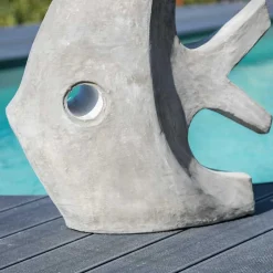 Sculpture contemporaine poisson 78 cm gris