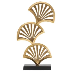 Sculpture en métal doré avec base rectangulaire noire 23,5x10x44 cm