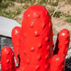 Sculpture jardin moderne cactus 50cm rouge